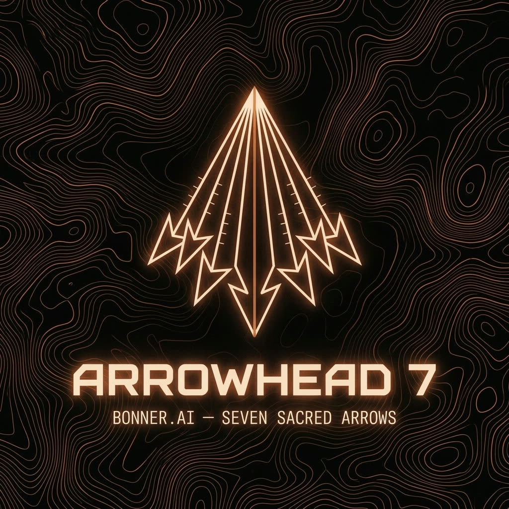 ARROWHEAD 7 — Seven Sacred Arrows emblem, glowing topographic edition